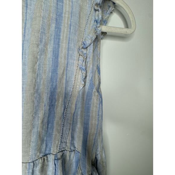 Vineyard Vines Tiered Ruffled Linen V-neck Blue Striped Dress Size M - Picture 6 of 8